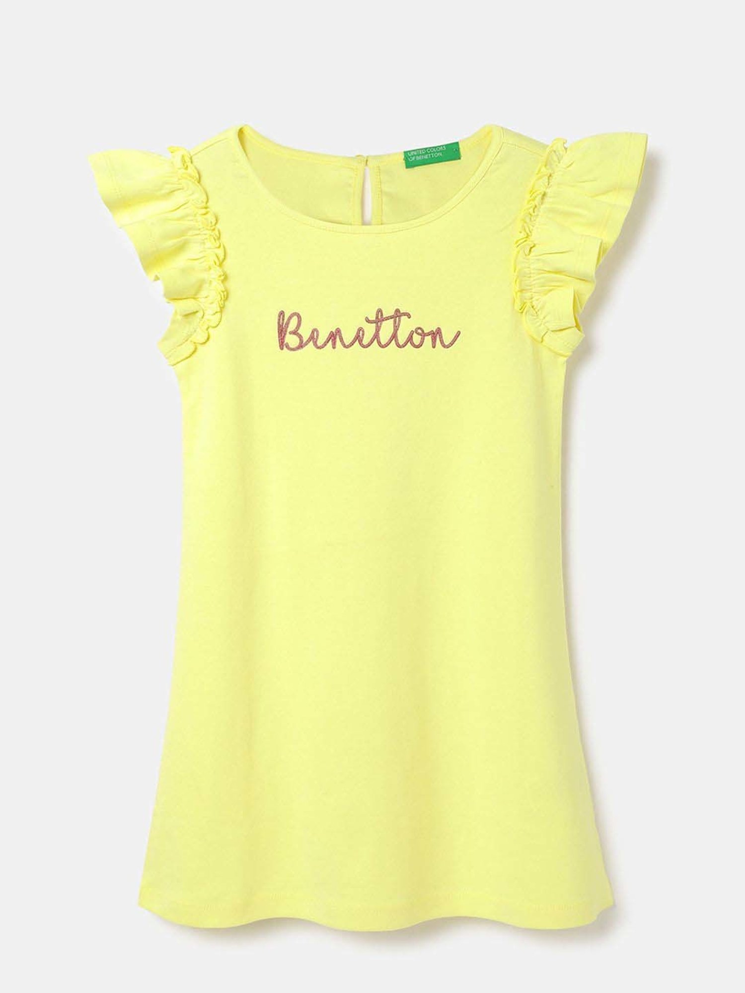 United Colors of Benetton Kids Yellow Cotton Regular Fit Dress