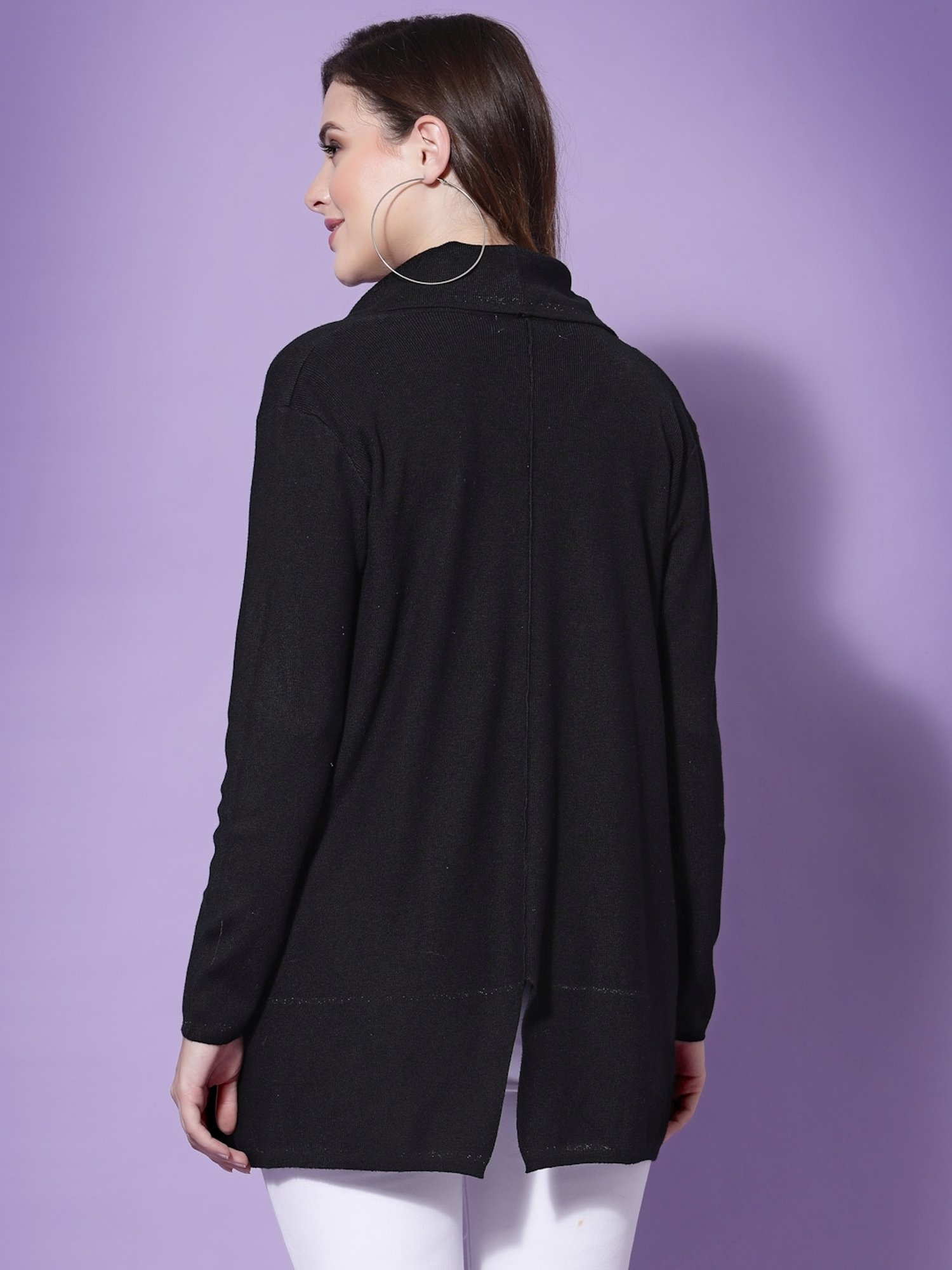 Mafadeny Black Shawl Neck Shrug