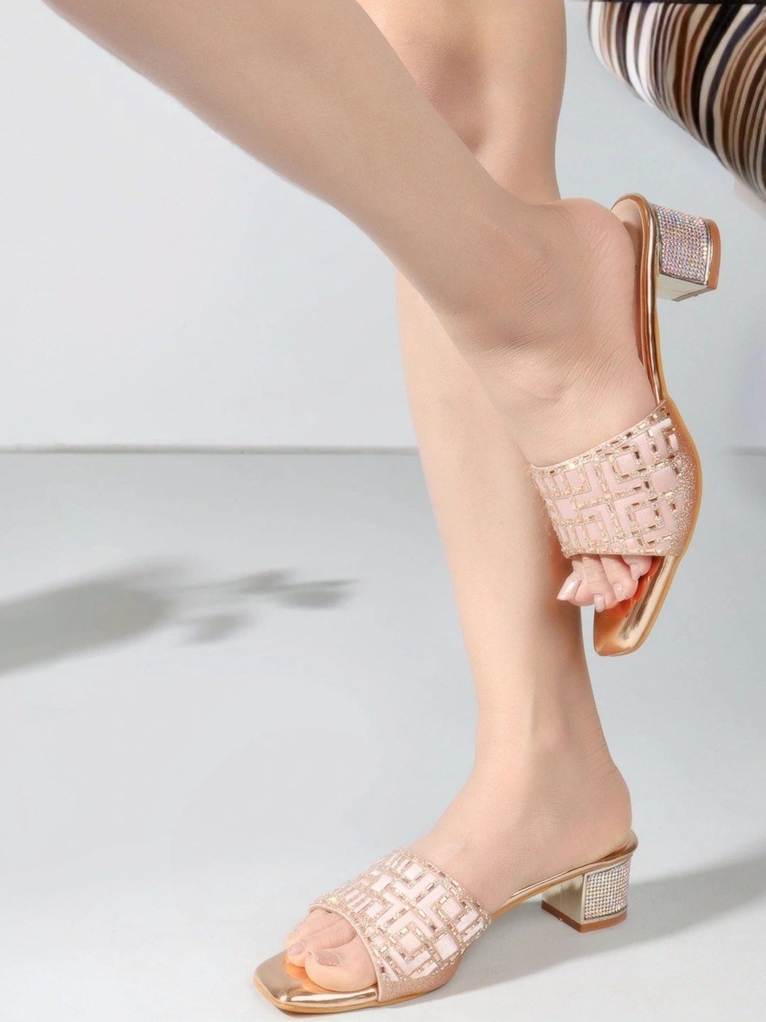 Carlton London Women's Rose Gold Ethnic Sandals