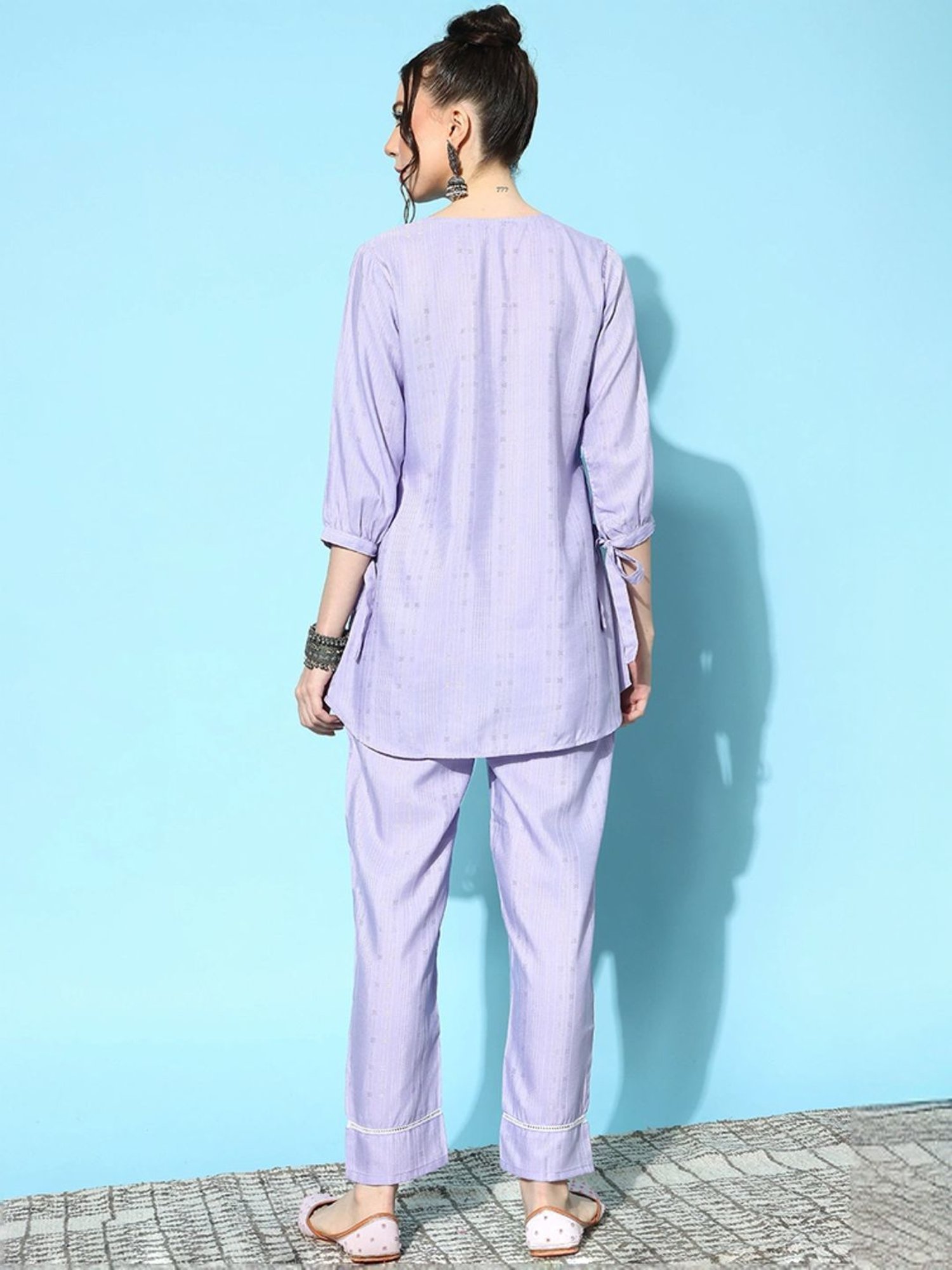 Stylum Purple Embroidered Top & Pants Set