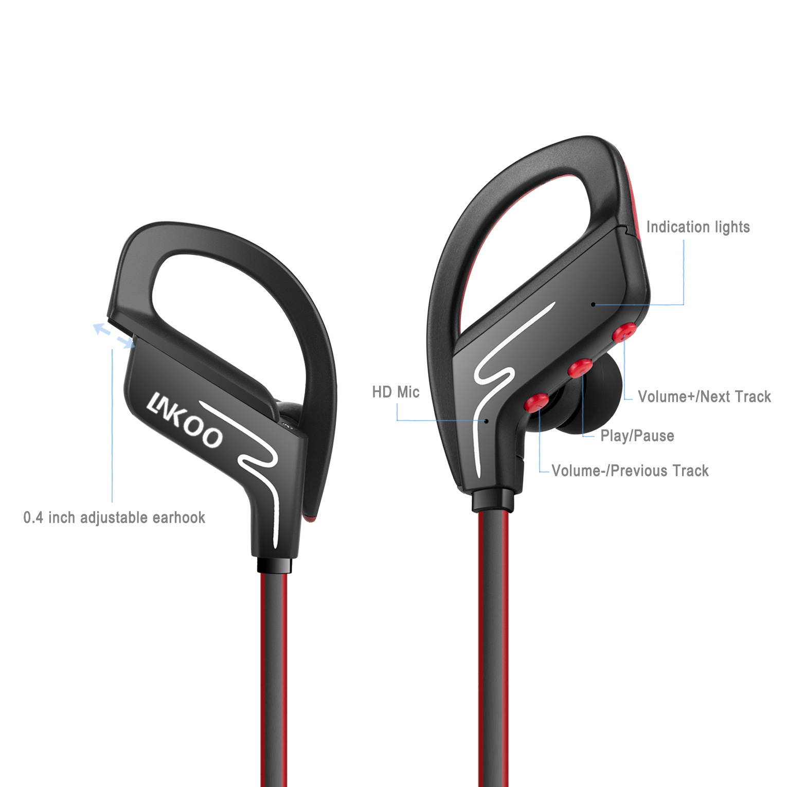 Bluetooth Wireless Sports Headset,Running Sweatproof Earbuds - Stereo Bass - Noise Isolation - In EAR