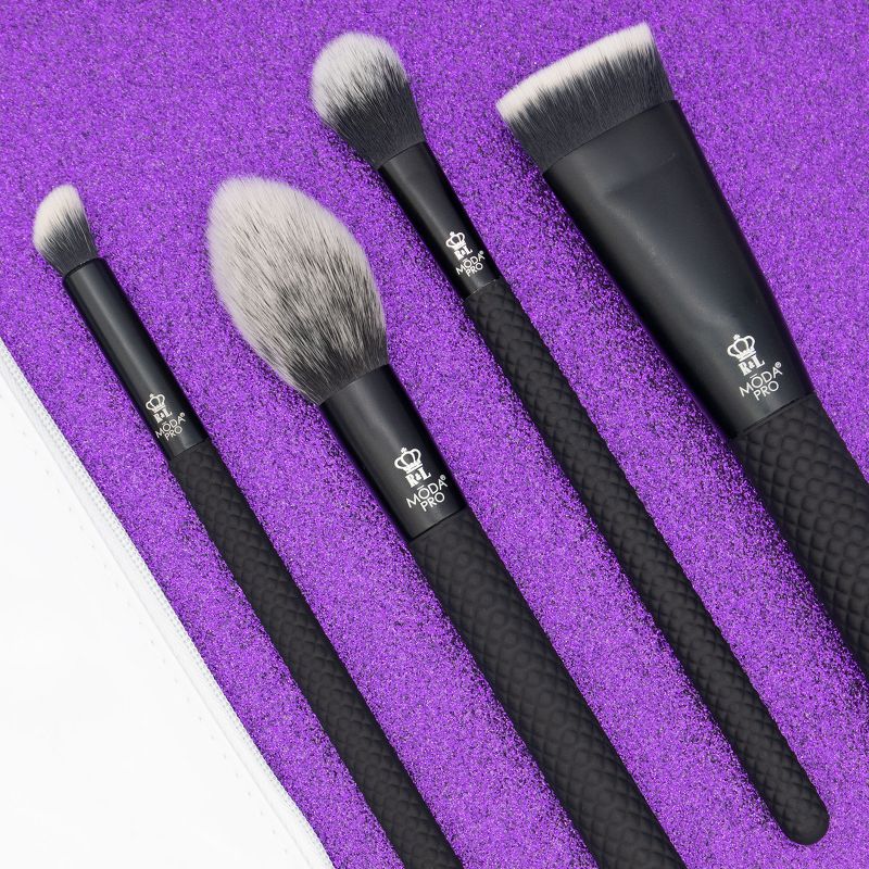 MODA Brush Pro 5pc Sculpt & Glow Black Makeup Brush Set with Zip Case, Includes - Radiance, Sculpt, Glow and Precision Angle Brushes