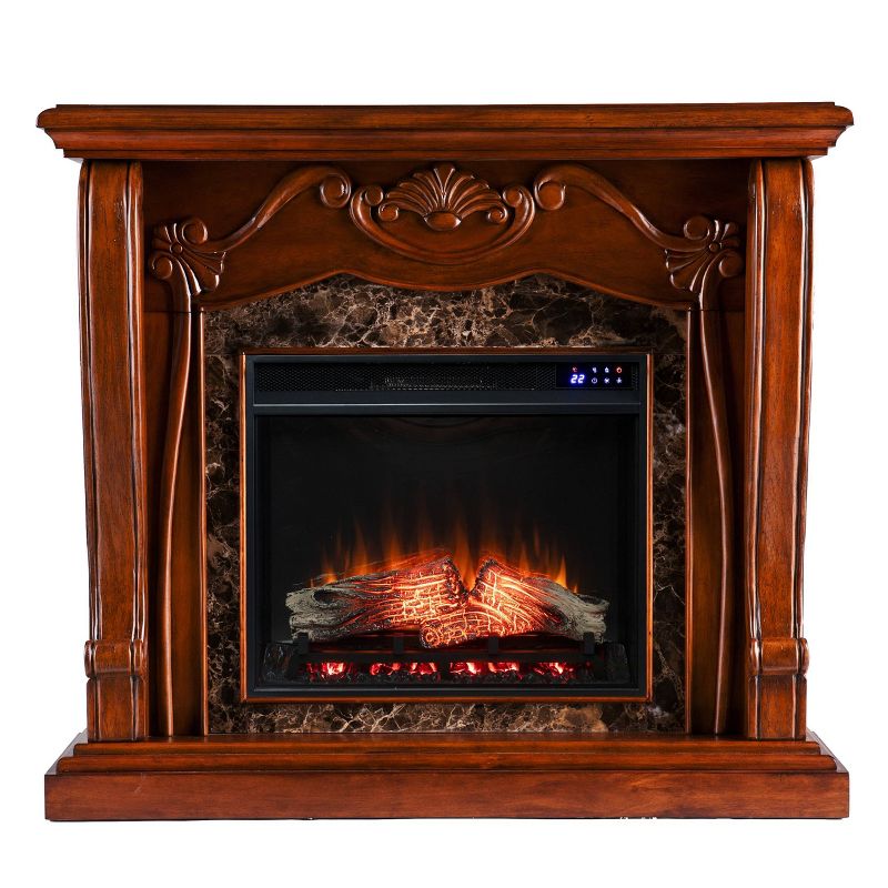 Exprari Touch Panel Electric Fireplace with Faux Marble Walnut - Aiden Lane