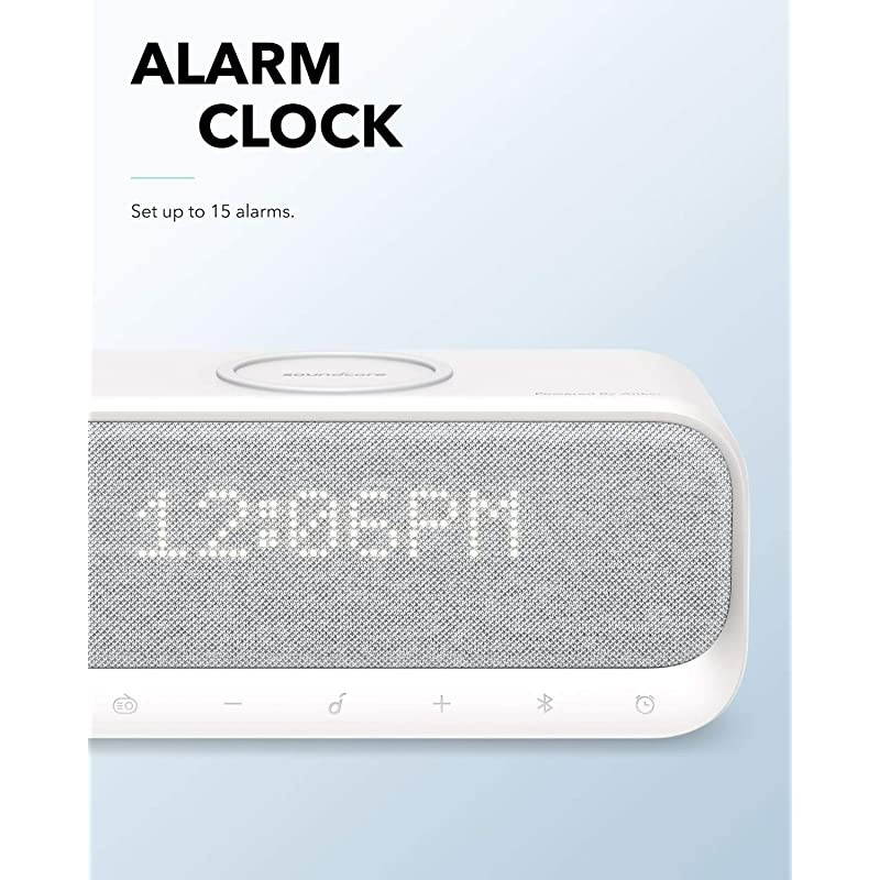 Soundcore Wakey Bluetooth Speakers Powered by  with Alarm Clock Stereo Sound FM Radio White Noise Qi Wireless Charger with 75W Charging for iPhone and 10W for Samsung AKA3300121