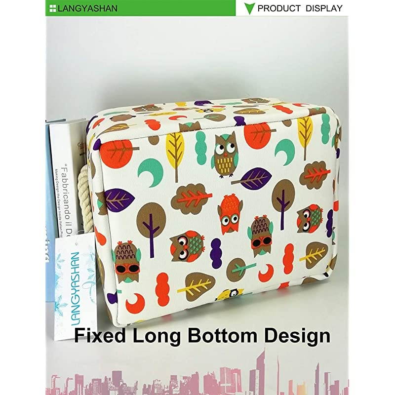 Rectangular Storage Bin Collapse Canvas Fabric Cartoon Storage Basket with Handles for Organizing Home Kitchen Boys and Girls Toys Office Closet Shelf Baskets (Owl)