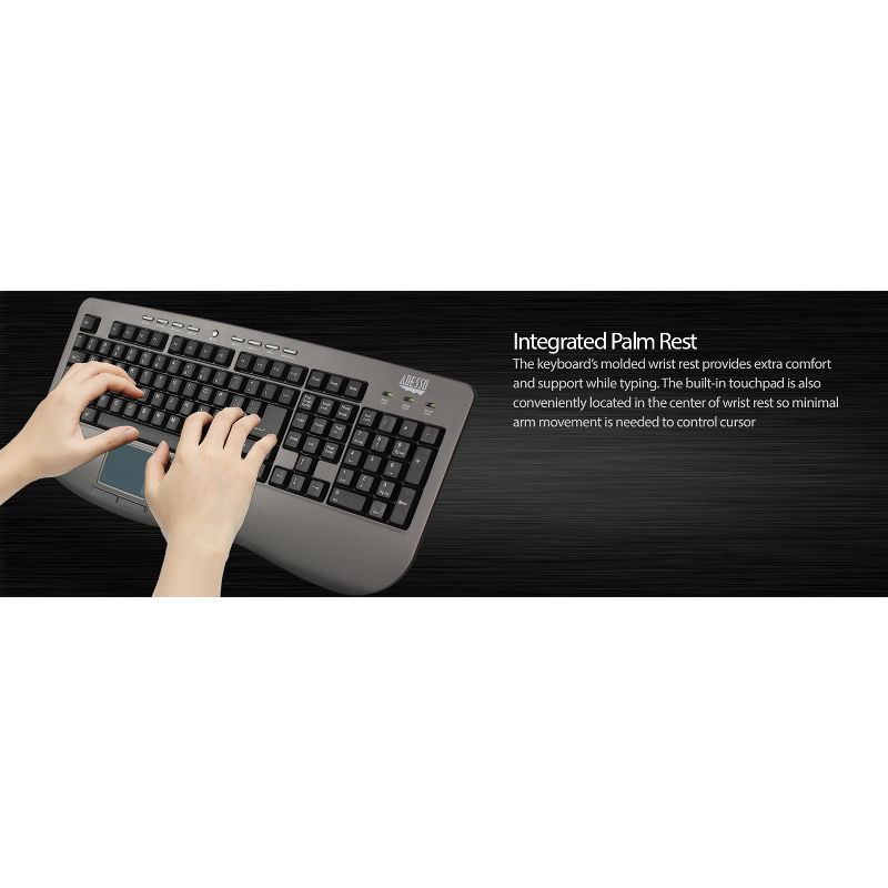 Adesso AKB-430UG Win-Touch Pro Desktop Keyboard with Glidepoint Touchpad - USB - 107 Keys - Graphite