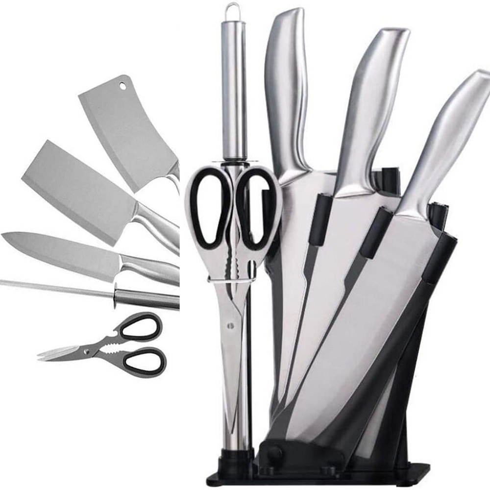 6Pcs Acrylic Stainless Steel Kitchen Knife Cleaver Sharpener Scissor Kitchen Tools Stand Set