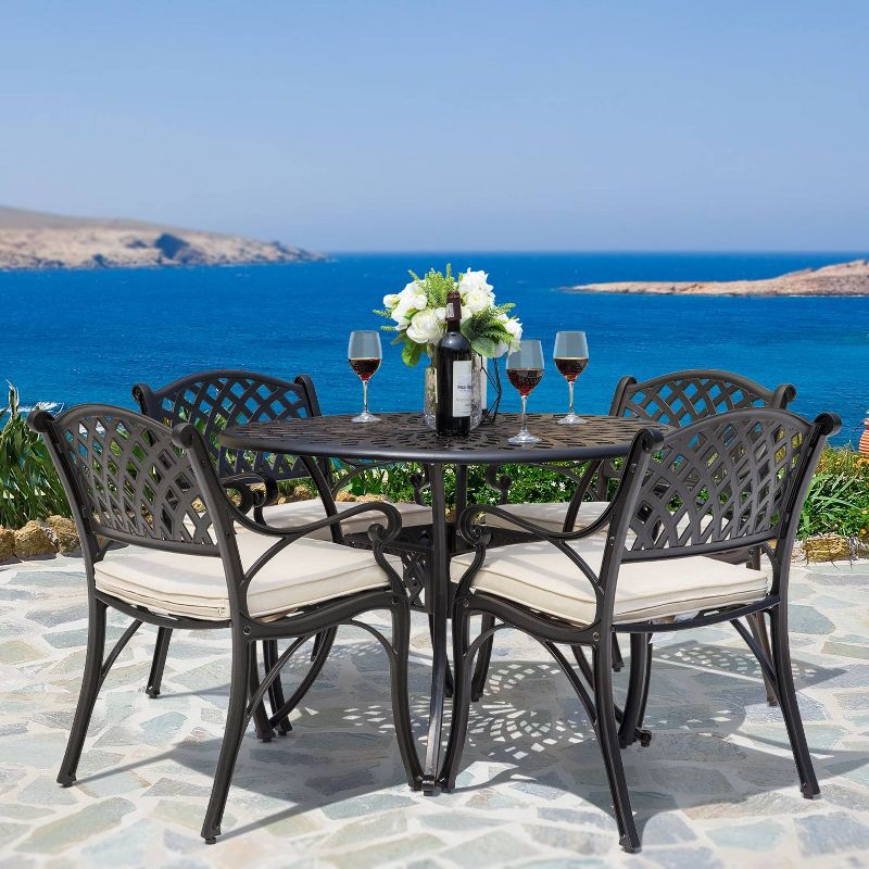 5pc Cast Aluminum Dining Set with Cream Cushions - Nuu Garden