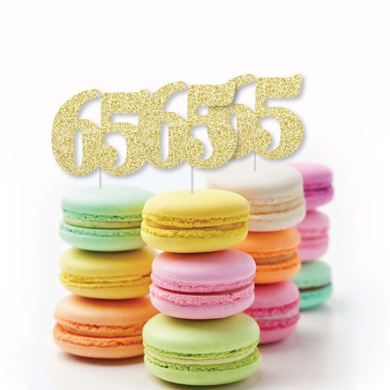 Big Dot of Happiness Gold Glitter 65 - No-Mess Real Gold Glitter Cut-Out Numbers - 65th Birthday Party Confetti - Set of 24