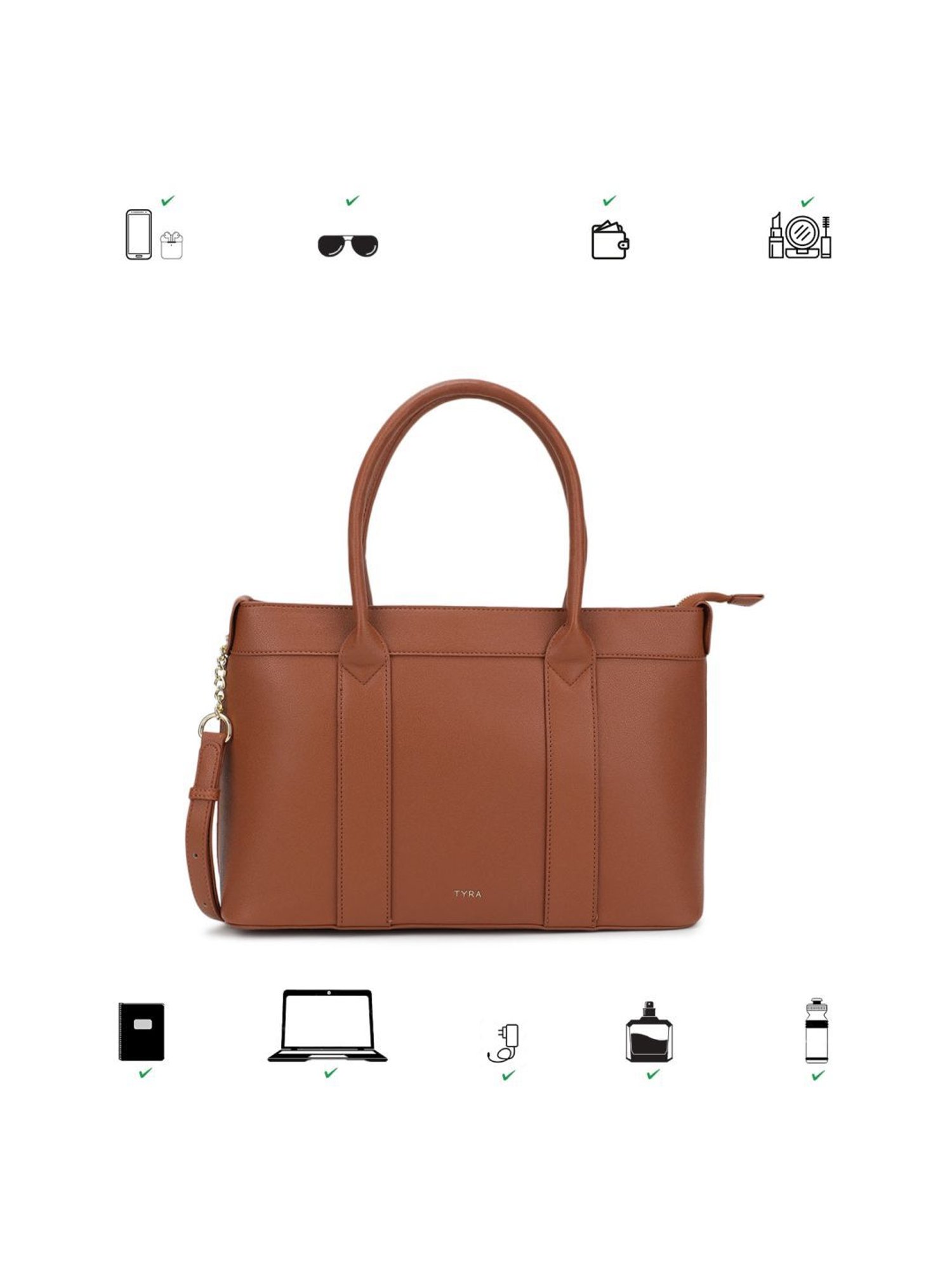 Tyra Lina Tan Solid Faux Leather Tote Handbag