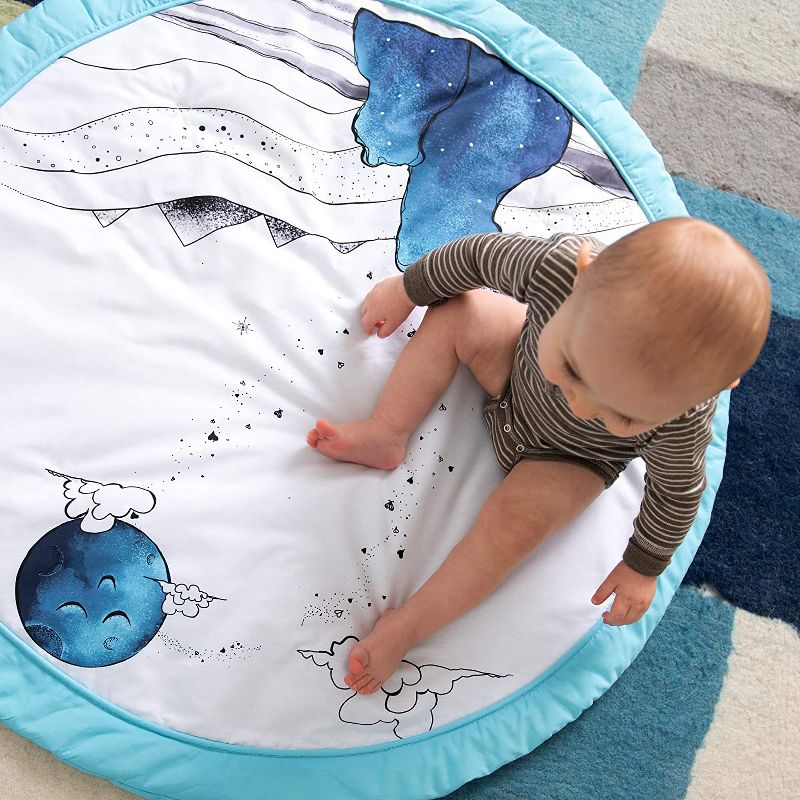 JumpOff Jo - Round Baby Floor Mat for Tummy Time, Play, and More, 36" Diameter - Mama Bear Blue