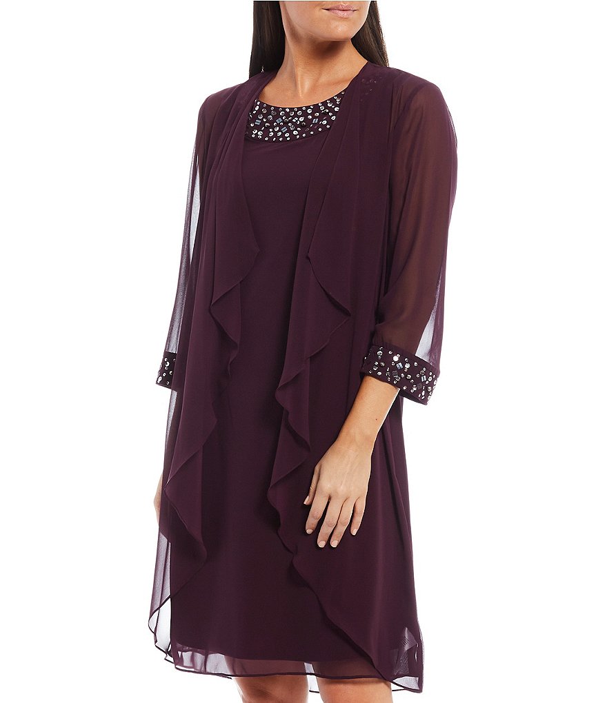 Kay Unger Long Bishop Sleeve V-Neck Crepe A-Line Dress