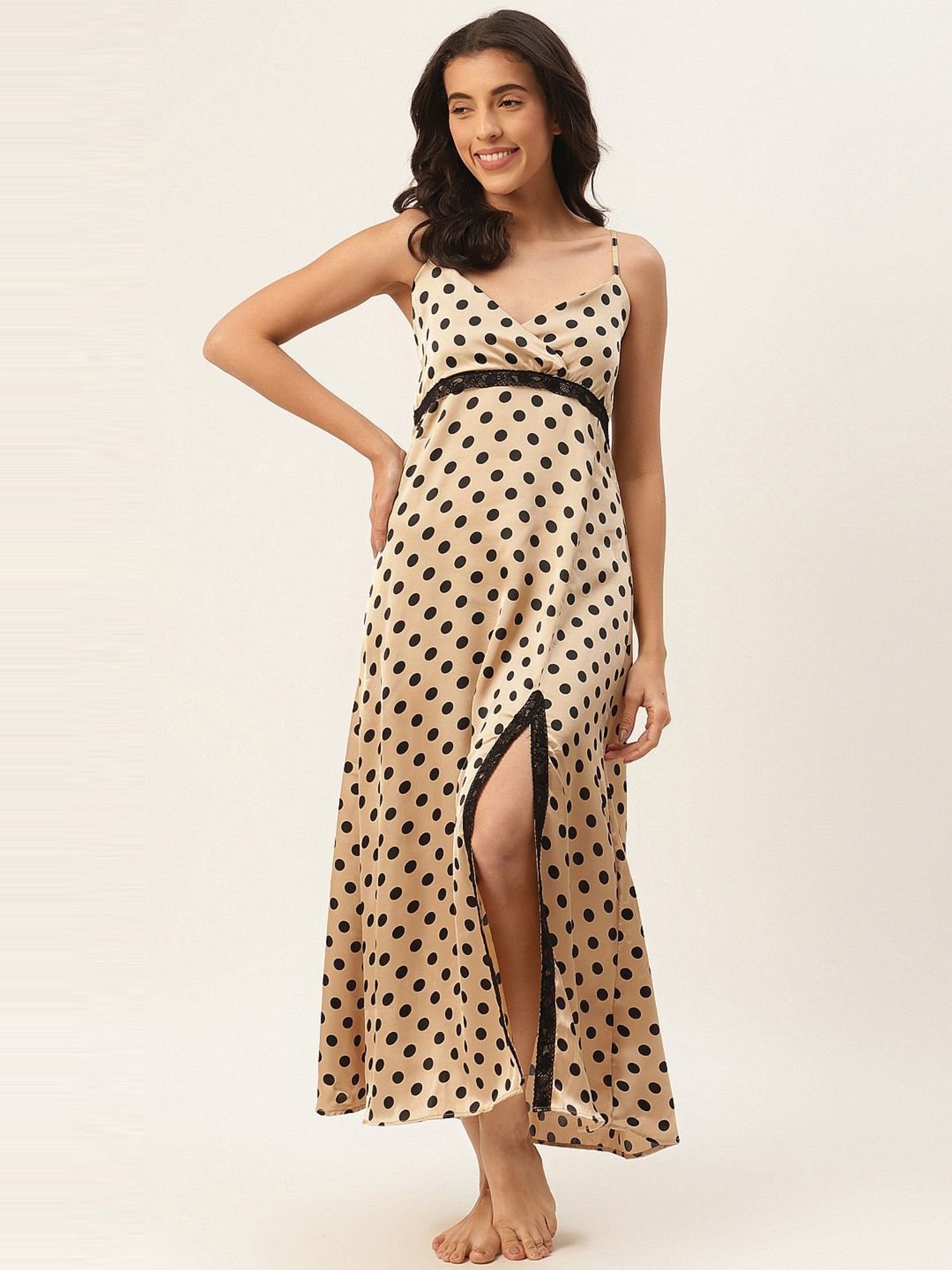 Ms.Lingies Beige Printed Nighty