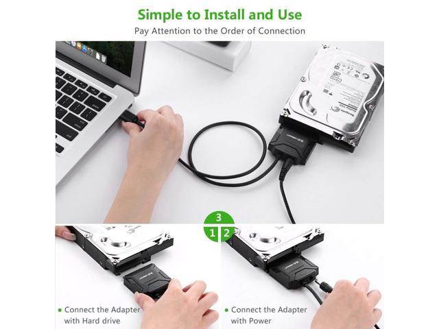 UGREEN USB 2.0 to SATA Adapter Hard Drive Converter Cable for 2.5" 3.5" SATA HDD SSD with 12V 2A Power Adapter