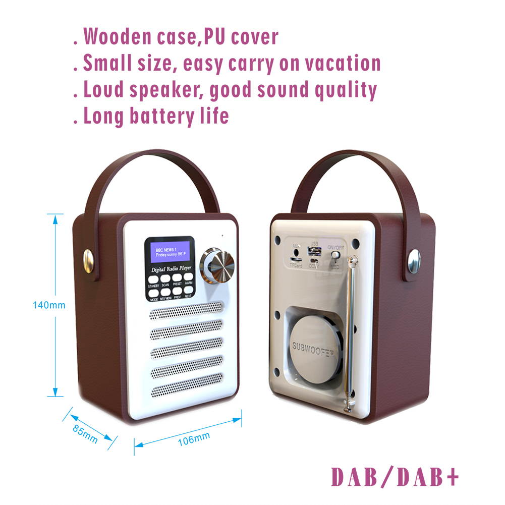 DAB Digital Radio Stereo LCD Display MP3 Bluetooth Hands-free Calling Wood Portable Rechargeable FM Receiver