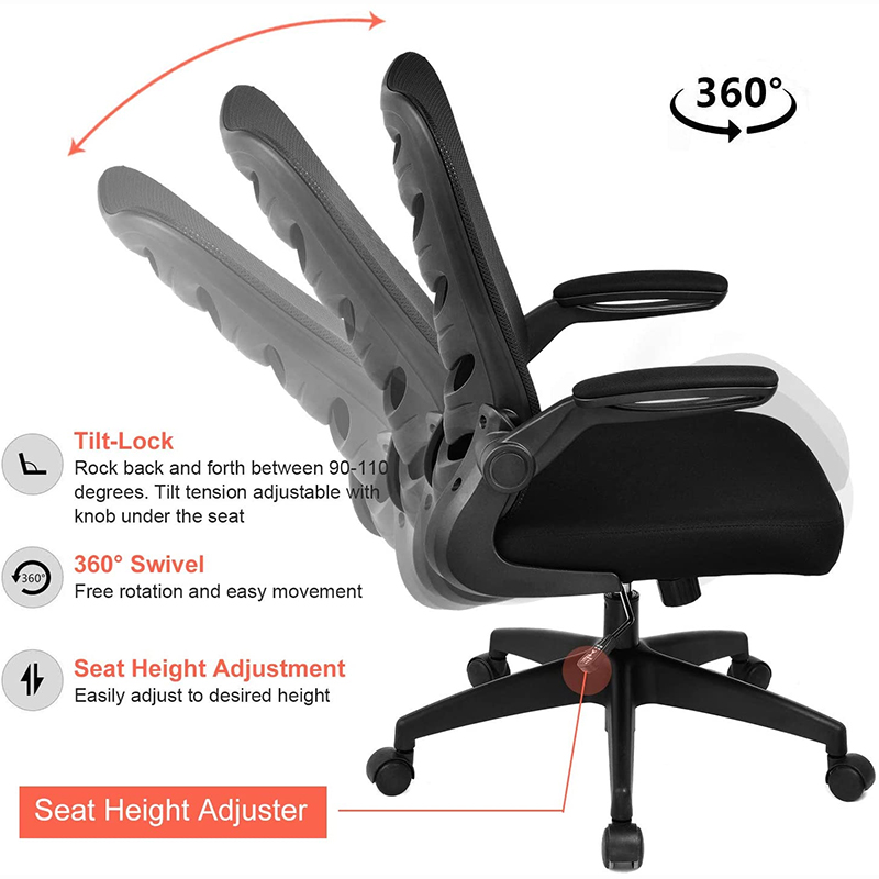 GTRACING Desk Chair ComHoma-Series Ergonomic Office Chair Mesh Computer Chair with Flip-Up Arms Lumbar Support Adjustable Swivel Mid Back for Conference Home Office, Black