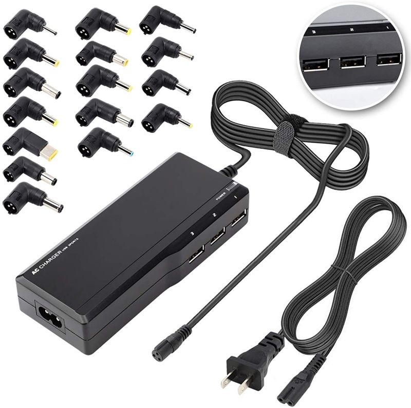 90w Universal Laptop Charger Computer Charger with 3 USB Ports 16 Tips Ac Power Adapter for Hp Compaq Dell Acer Asus Lenovo IBM Toshiba Samsung Sony Fujitsu Gateway Notebook Ultrabook