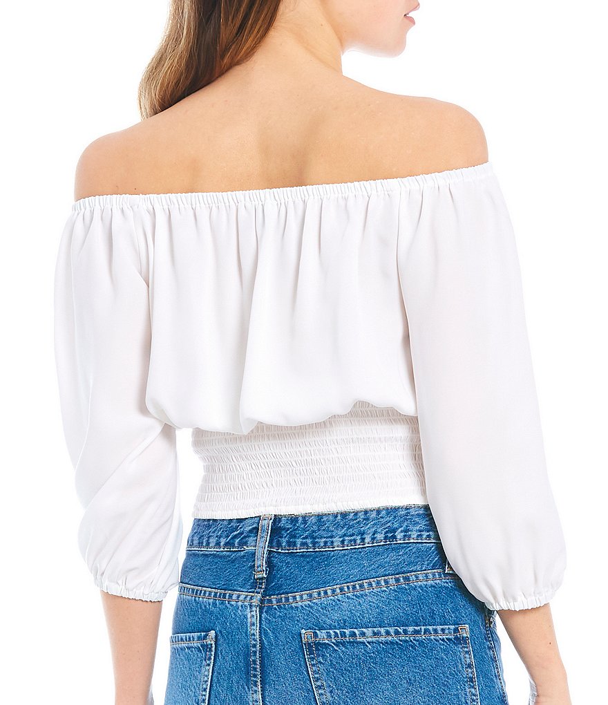 Gianni Bini Quinn Off-the-Shoulder 3/4 Sleeve Smocked Waist Blouse
