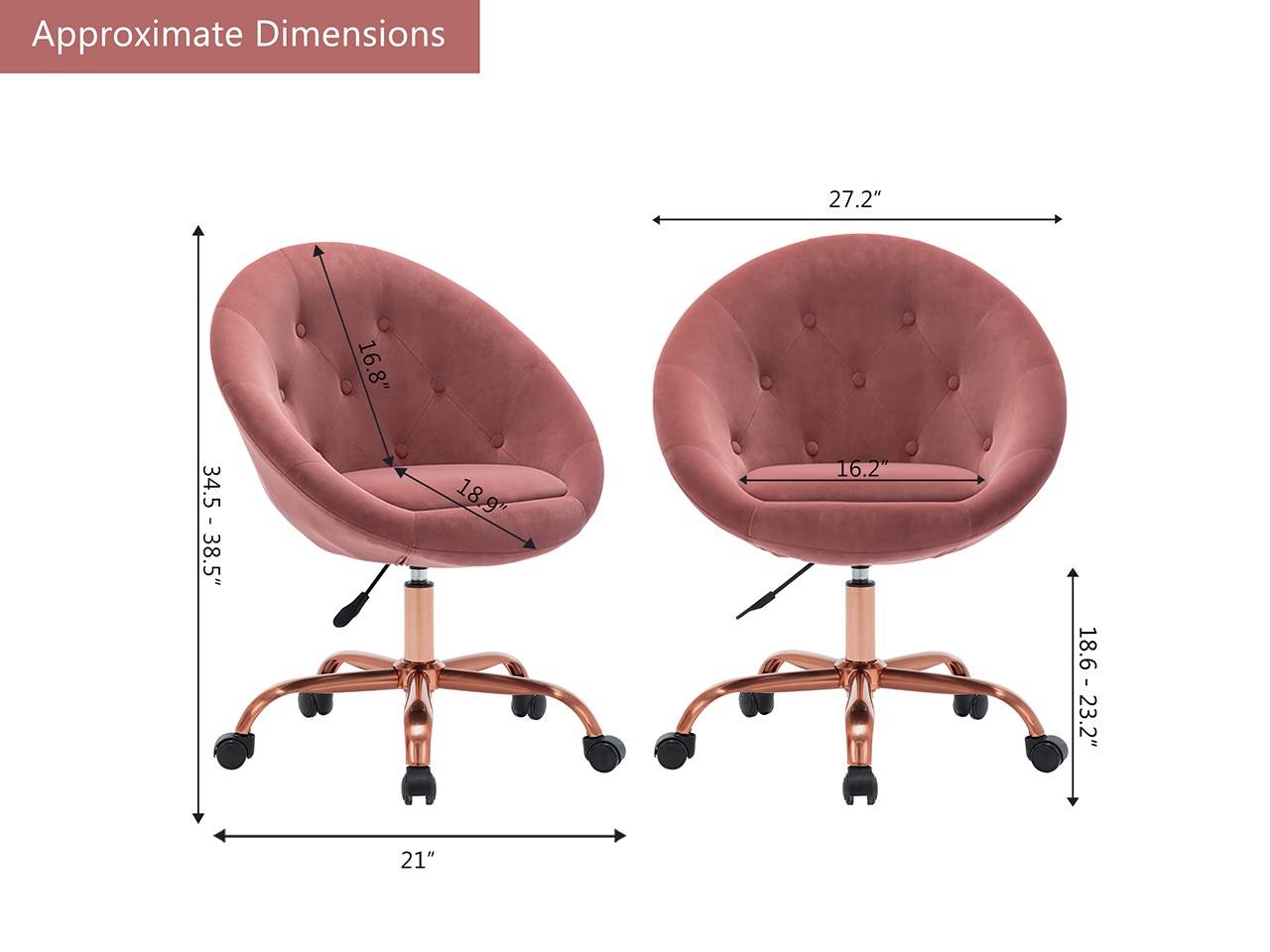 Swivel Height Adjustable Task Chair Tufted Velvet Upholstered Office Chair