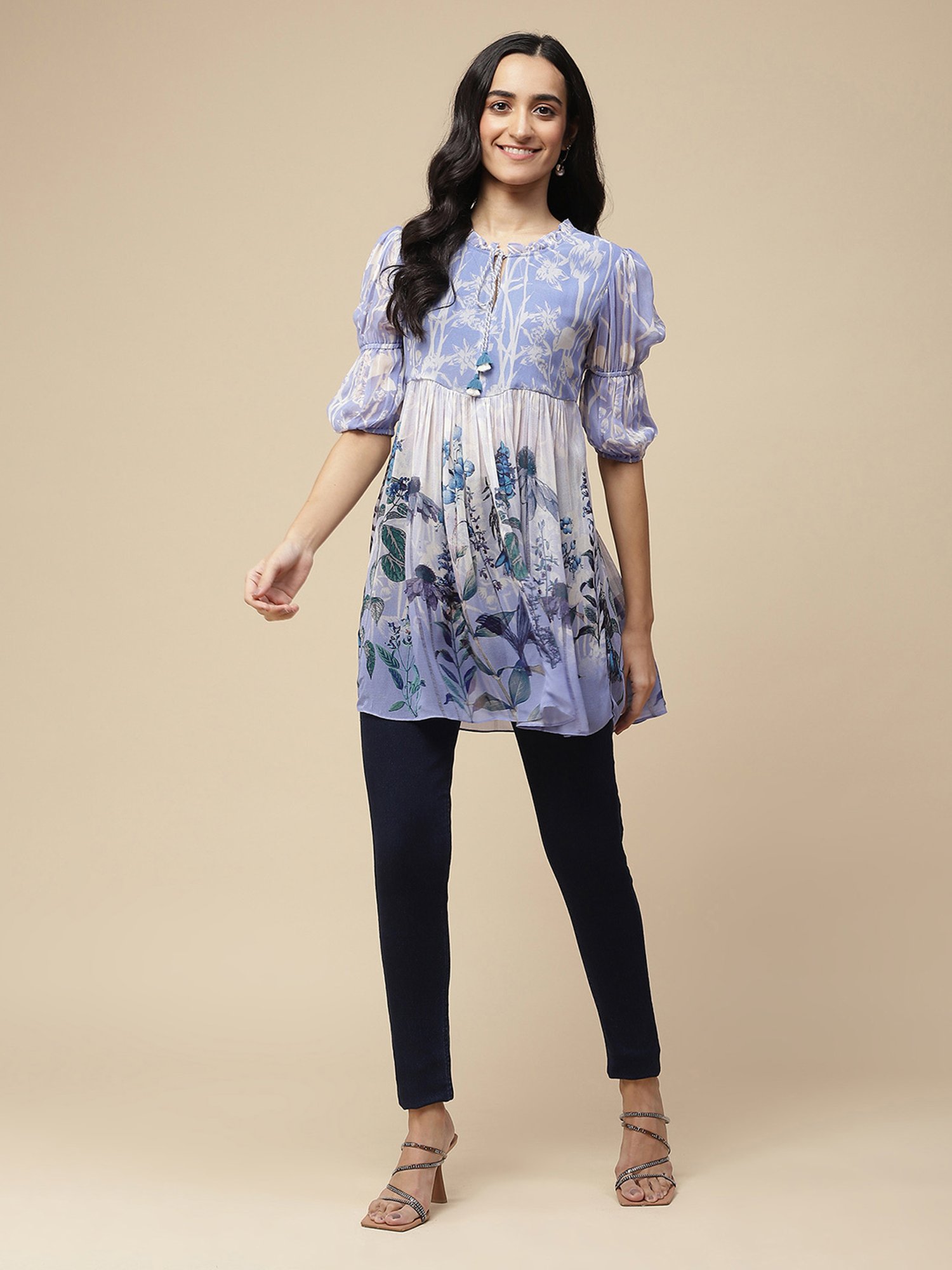 aarke Ritu Kumar Blue Floral Print Tunic