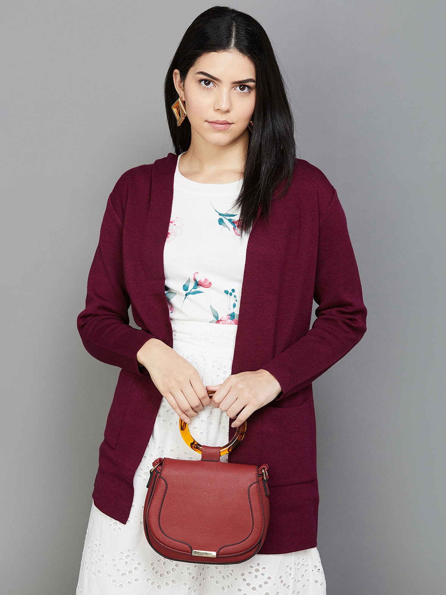 Code by Lifestyle Maroon Hooded Cardigan