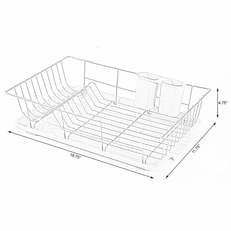 Basicwise Stainless Steel Dish Rack with Plastic Drain Board and Utensil Cup