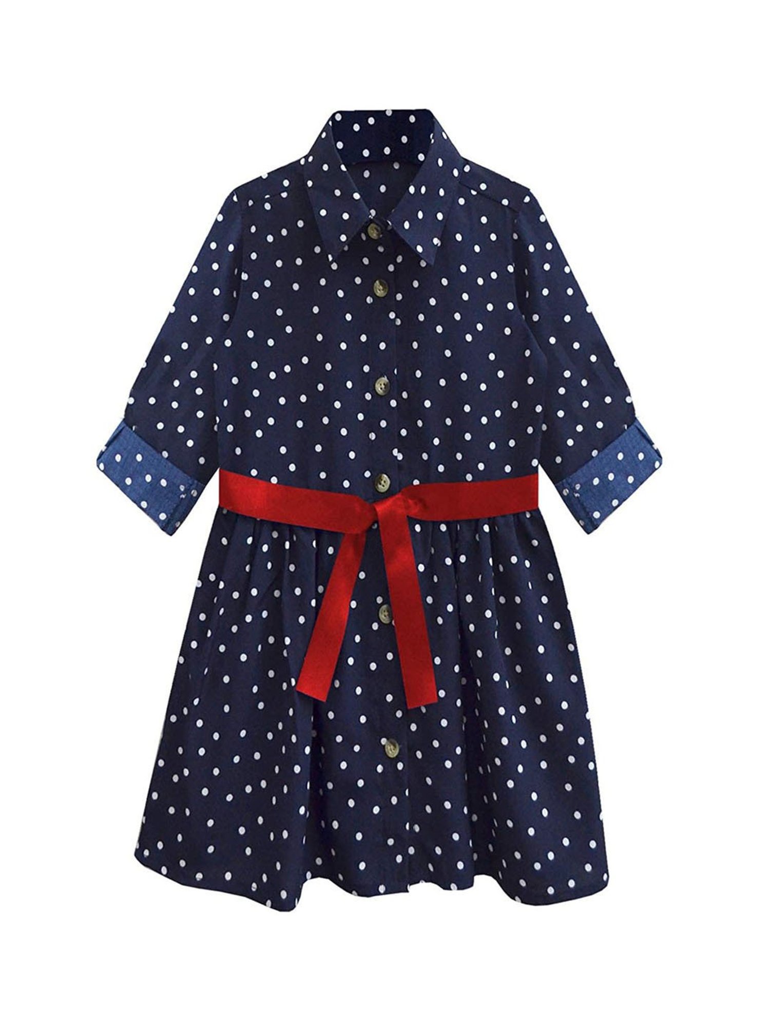 A.T.U.N. Navy & White Printed Full Sleeves Shirt Dress