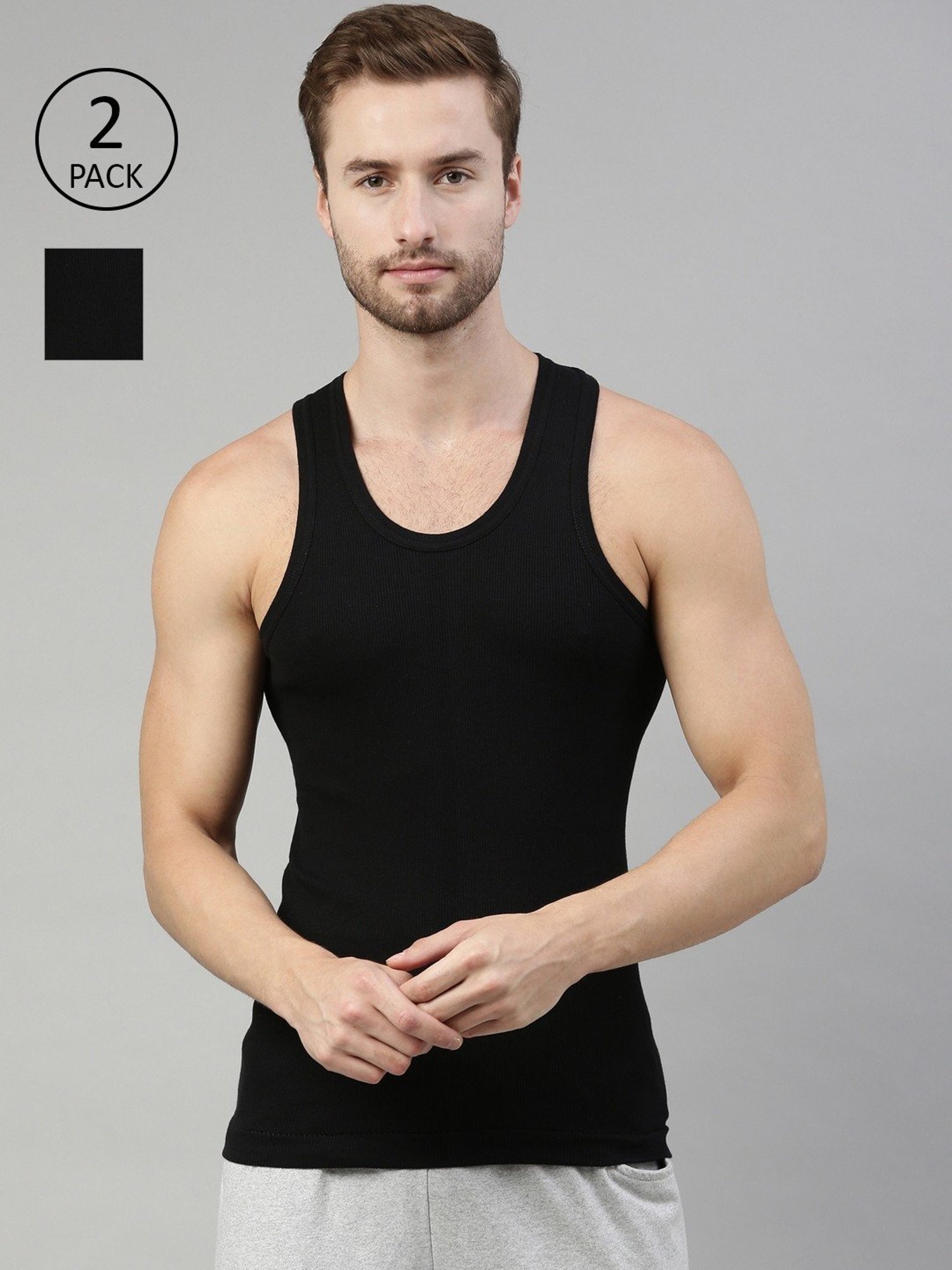 Dixcy Scott Originals Black Cotton Regular Fit Vest - Pack Of 2
