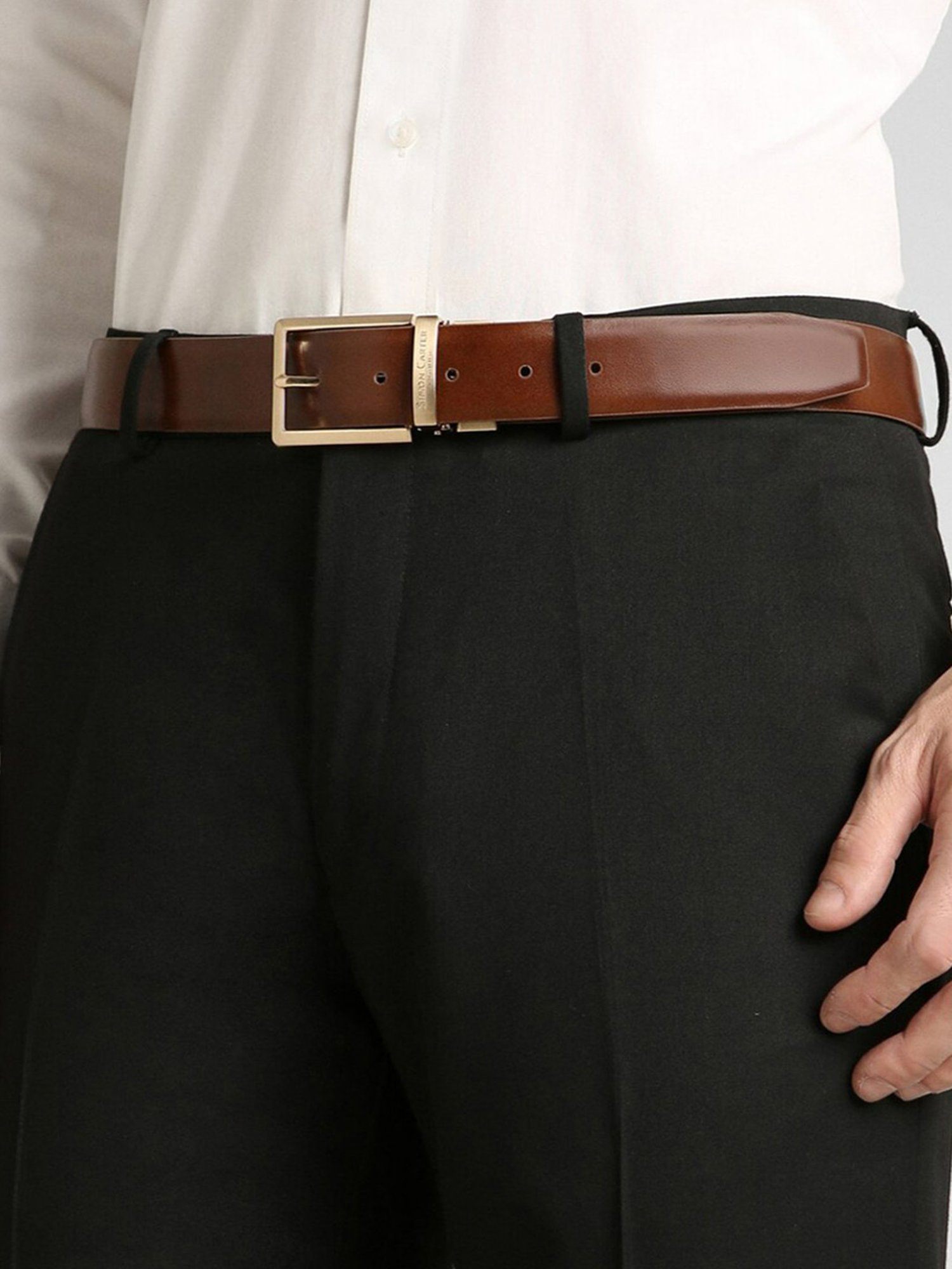 Simon Carter Brown Leather Printed Casual Belt for Men