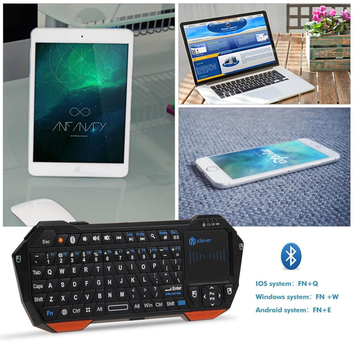 Hisgadget Ultra Portable Rechargeable Mini Wireless Bluetooth Keyboard with Mouse Touchpad Backlight for Android 3.0 + Tablets / Mac OS / Windows /  iPad 2 3 4 5 / iPad Mini / PS3 & HTPC/IPTV HTPC