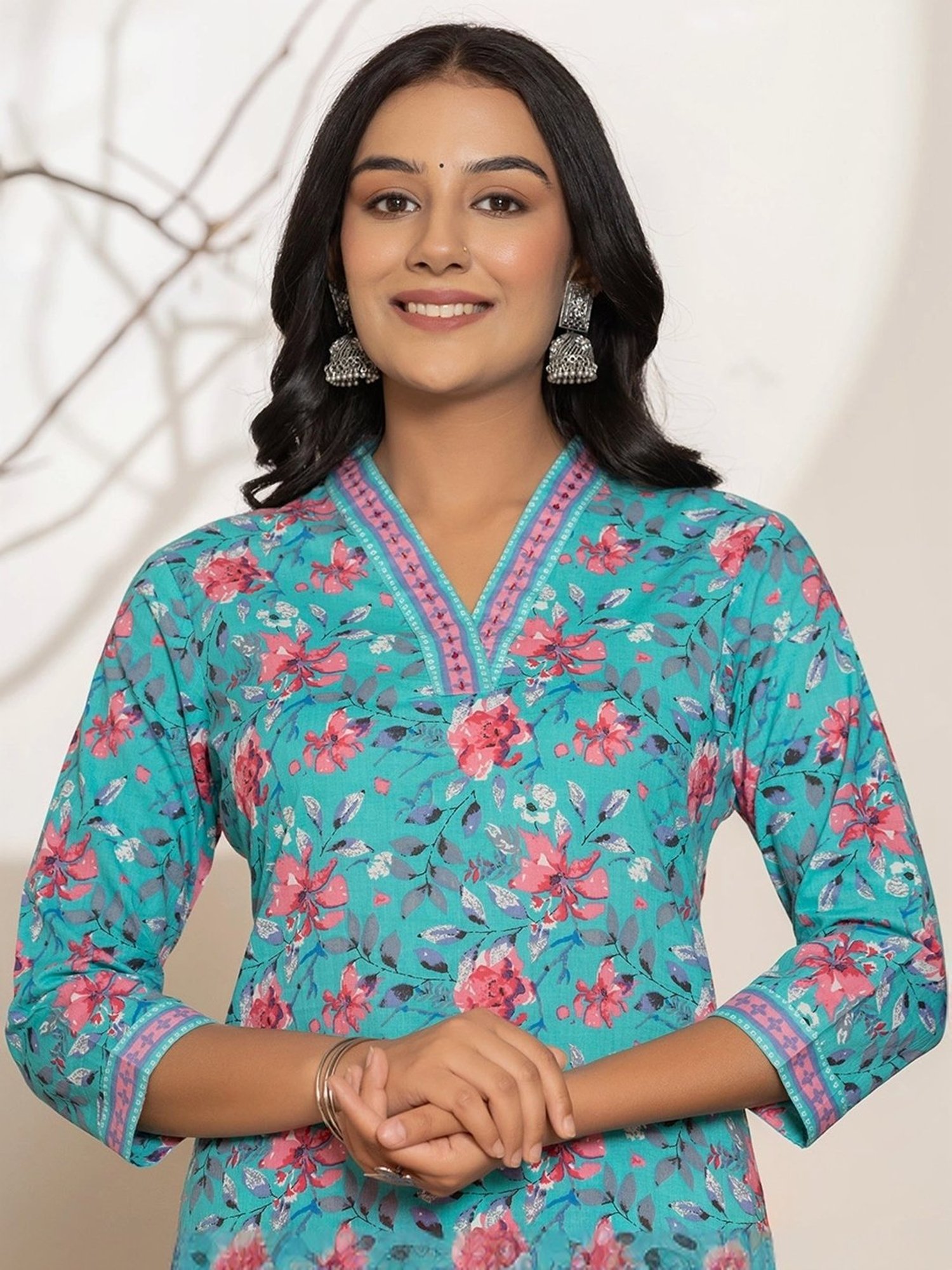 Yufta Sea Green Cotton Printed Kurta Pant Set