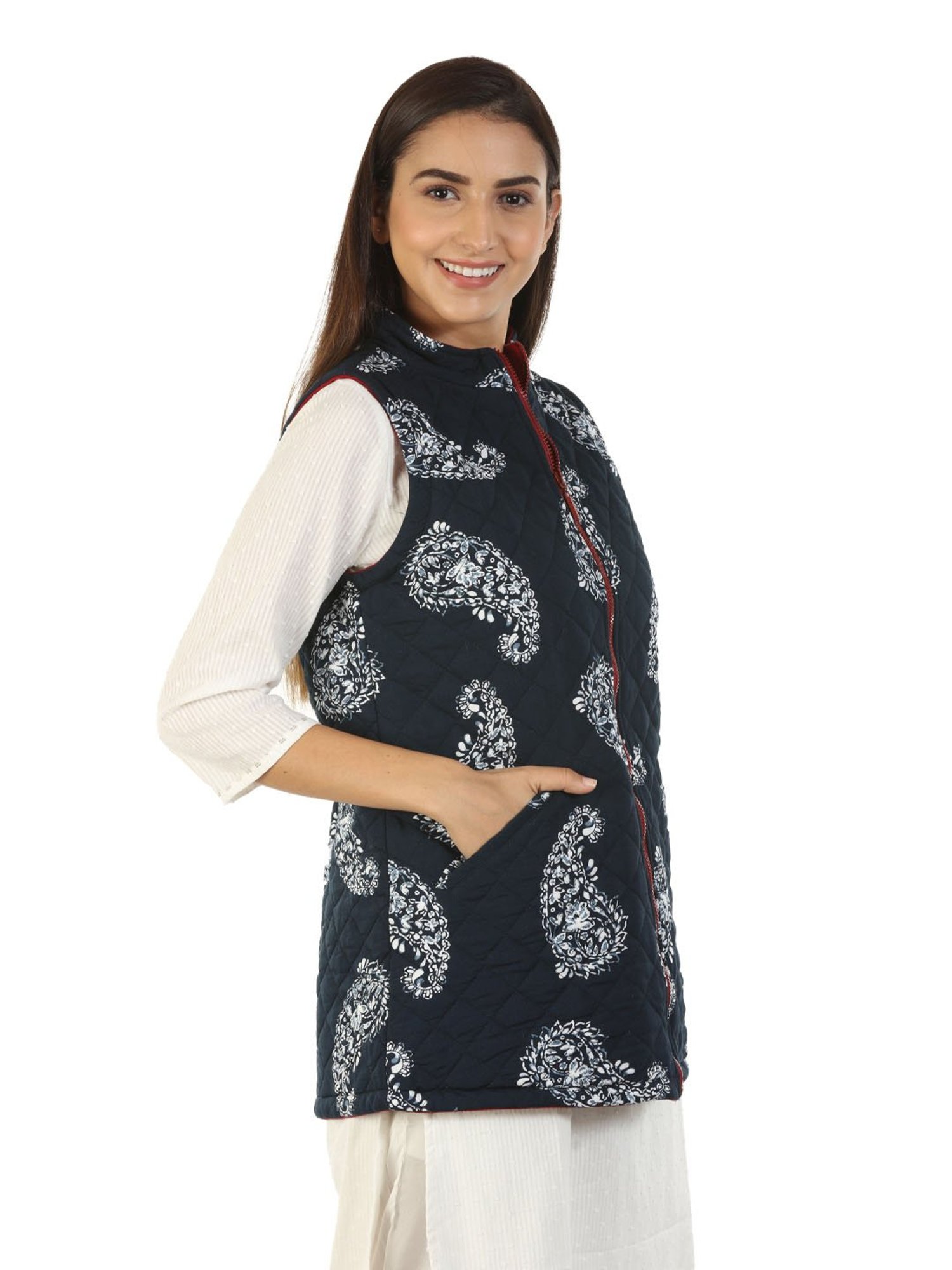 Mustard Blue Printed Reversible Jacket