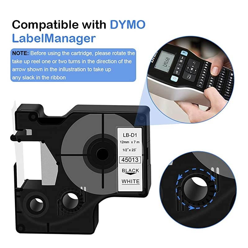 DYMO D1 45013 Label Tape  10 Pack Black on White Label Tape Cartridge Compatible for DYMO Standard D1 45013 Label Manager 12 x 23 12mm x 7m