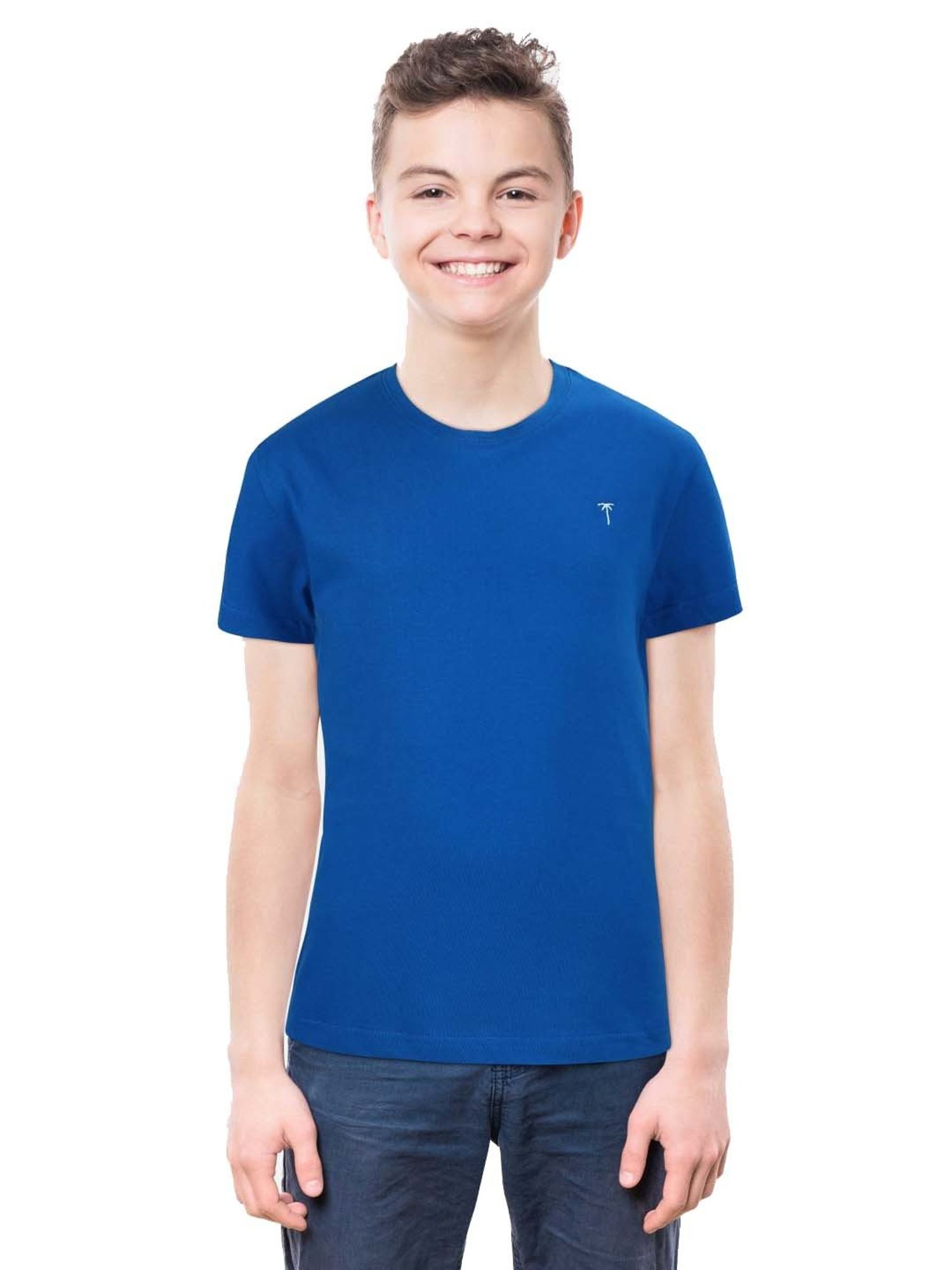 Palm Tree Kids Blue Cotton Regular Fit T-Shirt