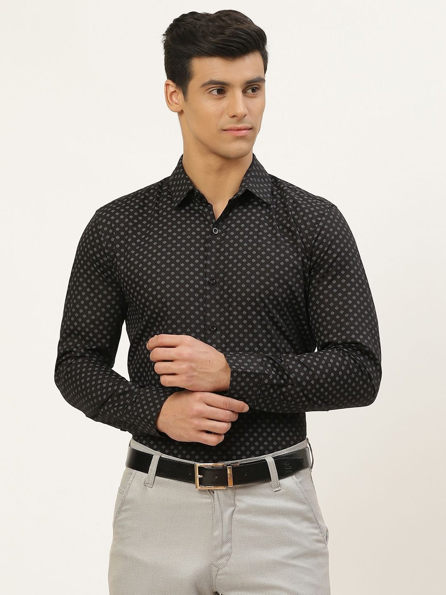 Sojanya Black Cotton Regular Fit Printed Shirt