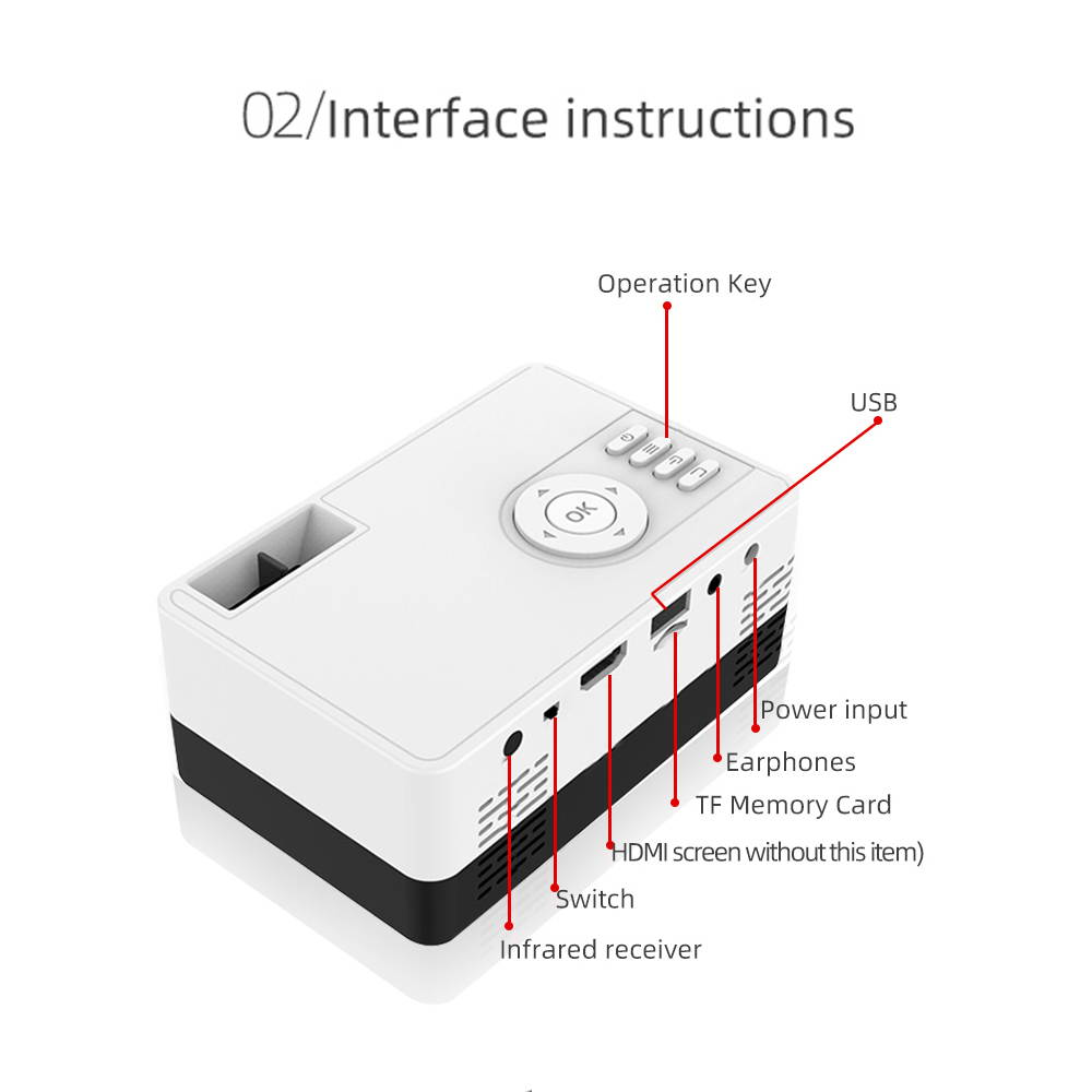 Portable LED Mini Projector Supports 1080P Full HD Supported HDMI USB Audio Projector Home Media Video Player