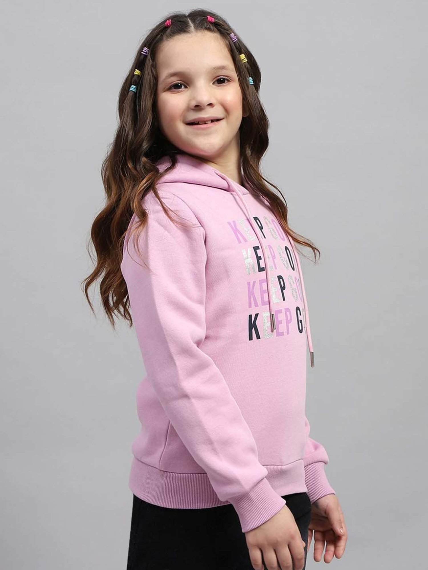Monte Carlo Girls Pink Printed Full Sleeves Sweatshirts & Hoodies