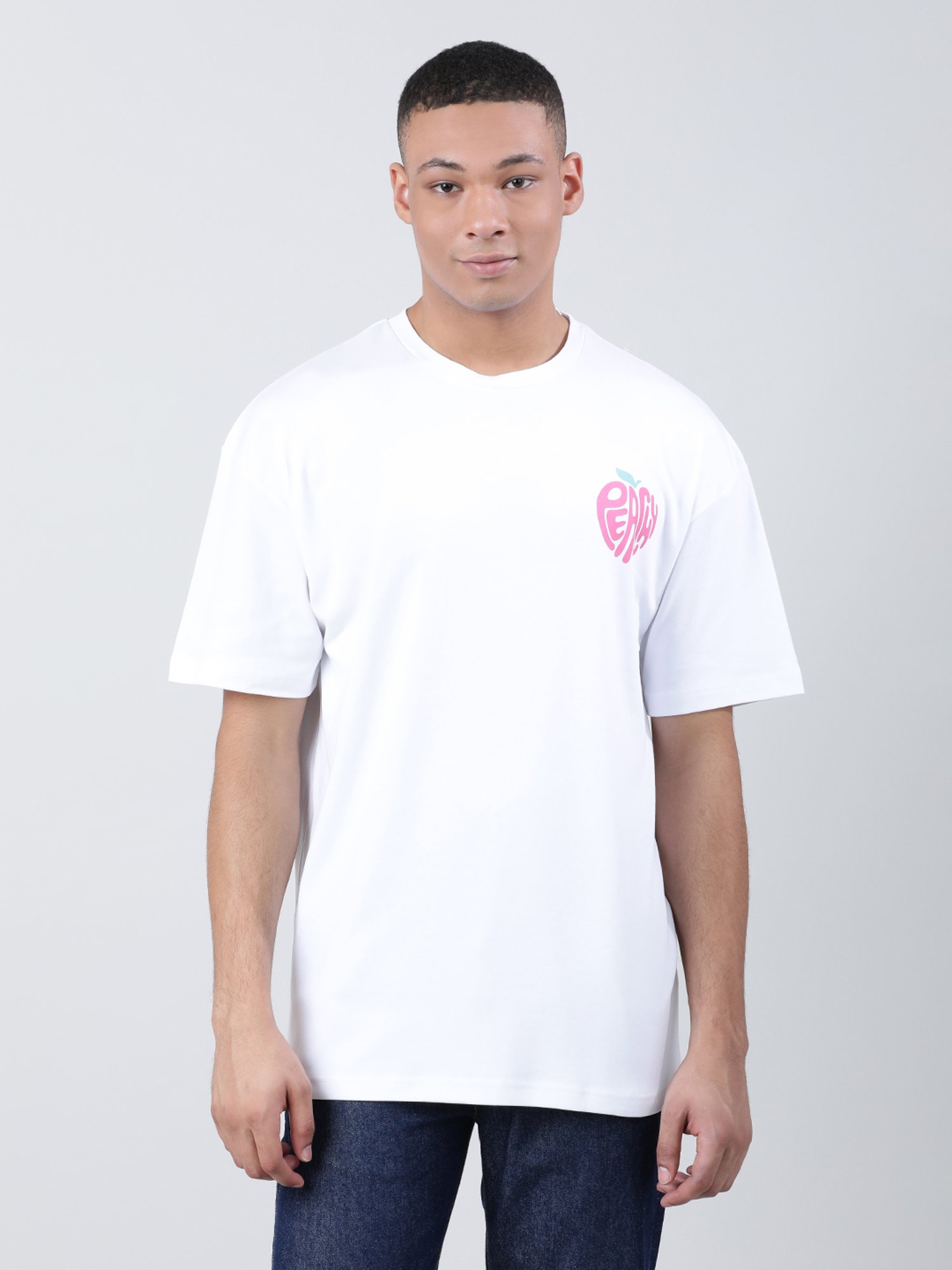 Bene Kleed White Loose Fit Printed Cotton Crew T-Shirt
