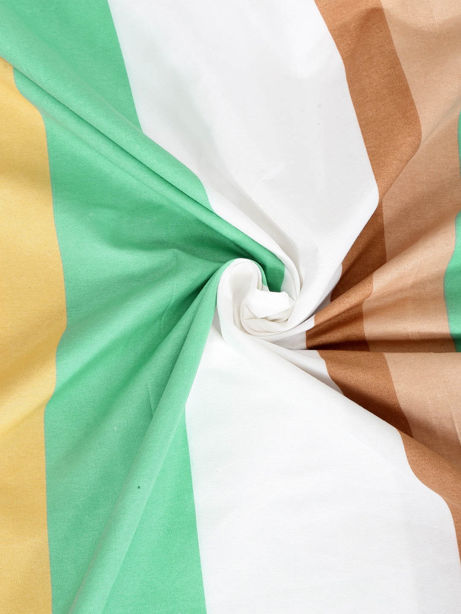 Klotthe Stripes Green & Brown 300 TC Cotton Single Bedsheet with 1 Pillow Cover