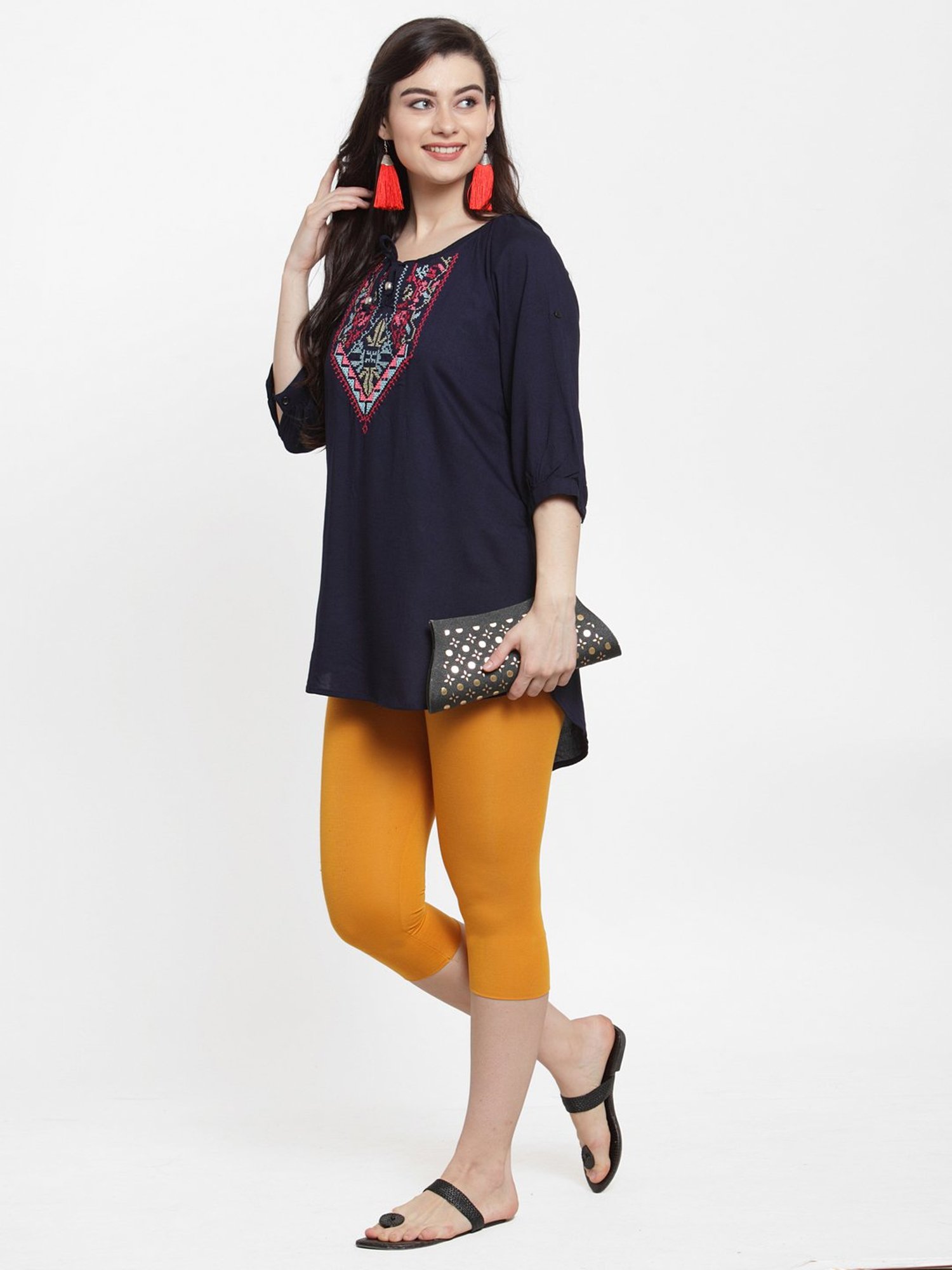 Gracit Beige & Orange Mid Rise Capris - Pack Of 2