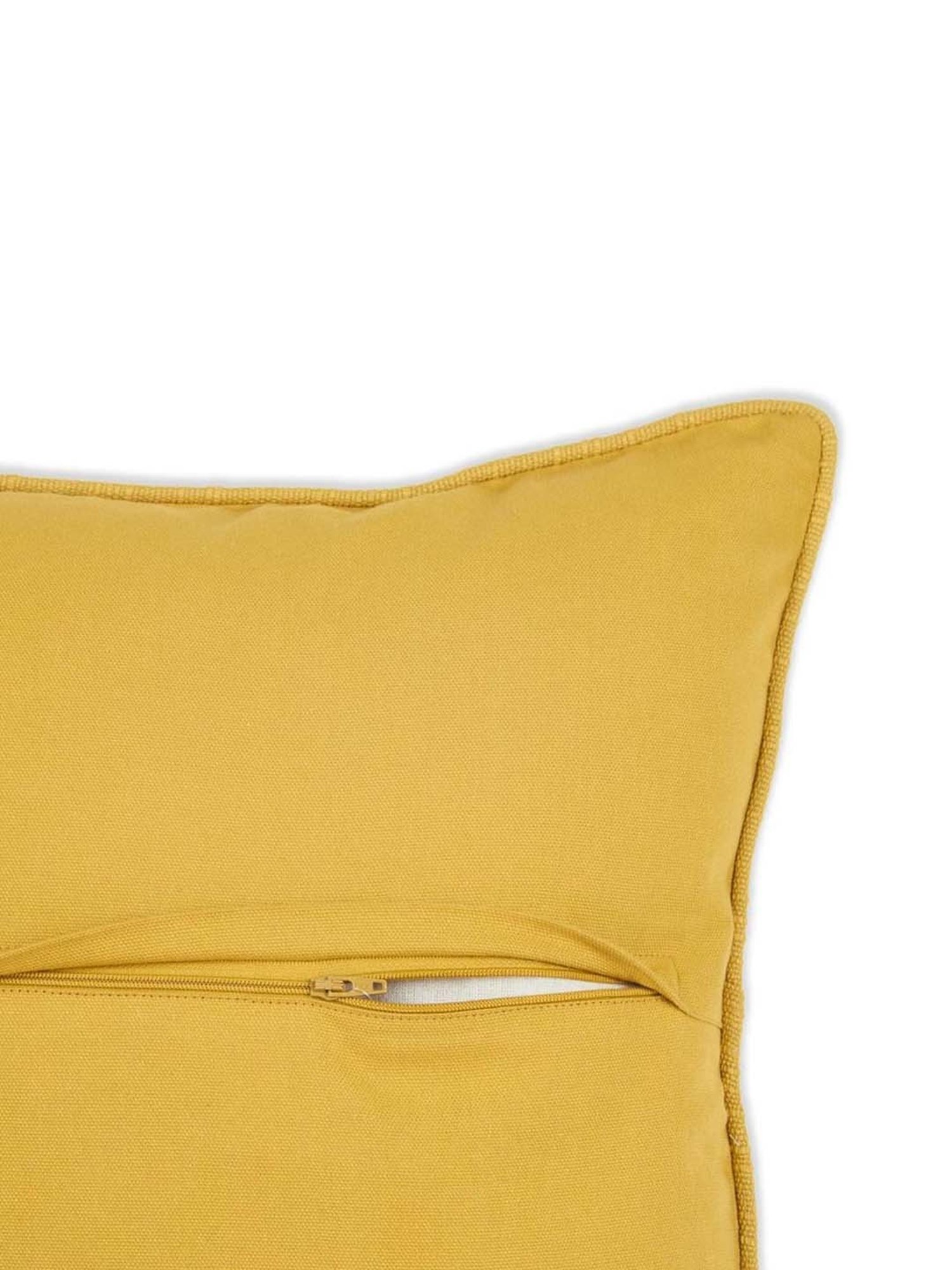 Fabindia Home Ahava Yellow Cotton Blend Embroidered Cushion Cover