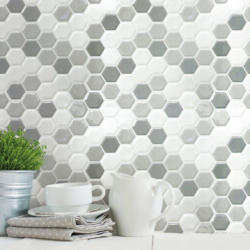 RoomMates Gray Hexagon Tile Peel And Stick Backsplash