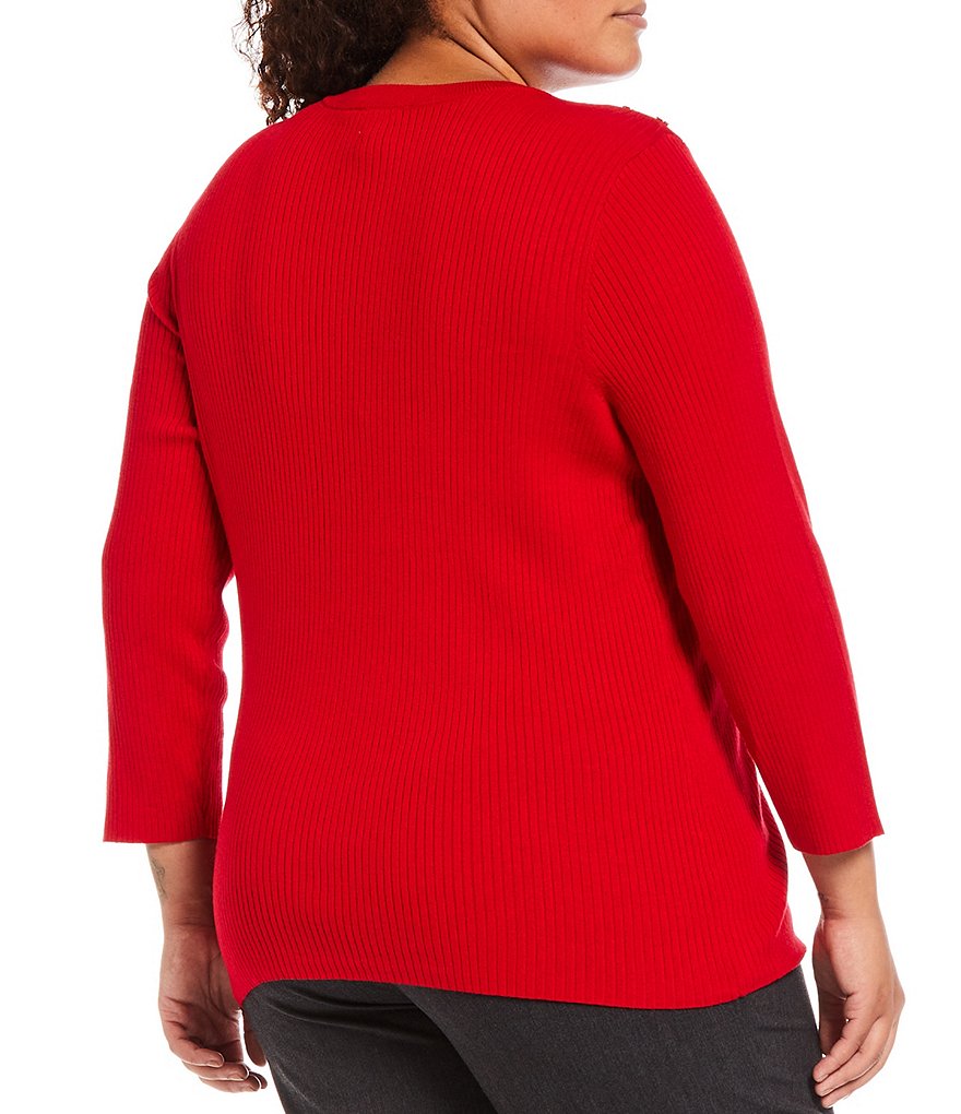 Ruby Rd. Plus Size Ombre Striped 3/4 Sleeve Button Front Long Cardigan