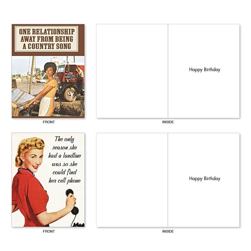 Funny &lsquo;Hot Mess&rsquo; Birthday Notecards w/ Envelope - Assorted Greeting Cards Featuring Hilarious Quotes About Forgetting and Losing Things, Great for Sisters, Mothers, Friends 4 x 5.12 Inch M6622BDG
