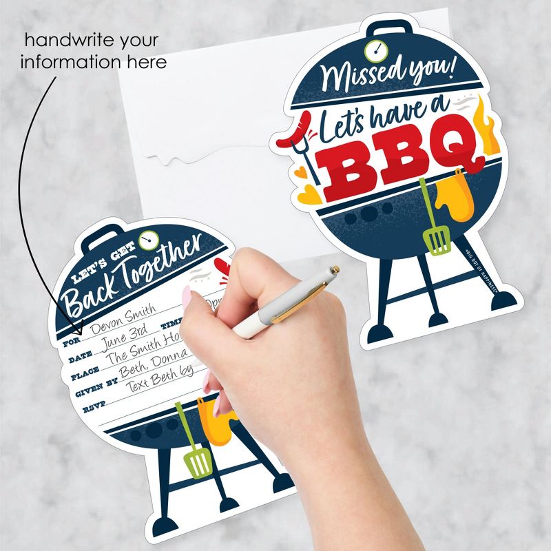 Big Dot of Happiness Missed You BBQ - Shaped Fill-In Invitations - Backyard Summer Picnic Party Invitation Cards with Envelopes - Set of 12
