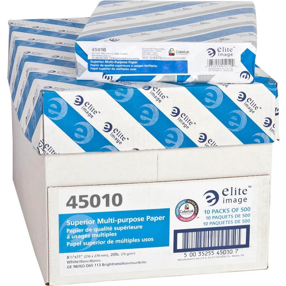 Elite Image 45010 Multipurpose Paper - 8 1/2" x 11" - 20 lb Basis Weight - 98 Brightness - 5000 sheets / Carton (10 Reams / Carton) - White