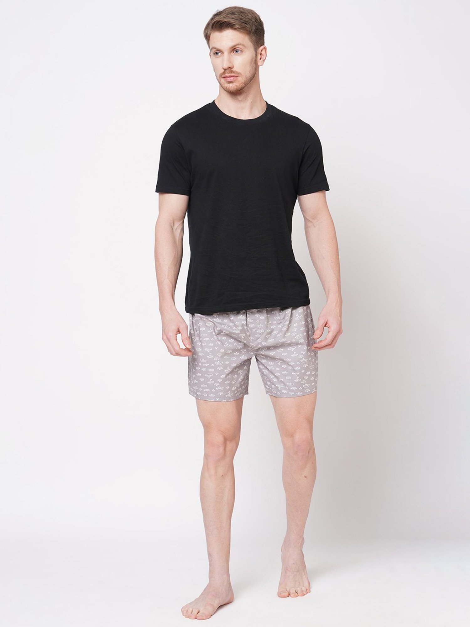 Fitz Light Grey Printed Cotton Boxers