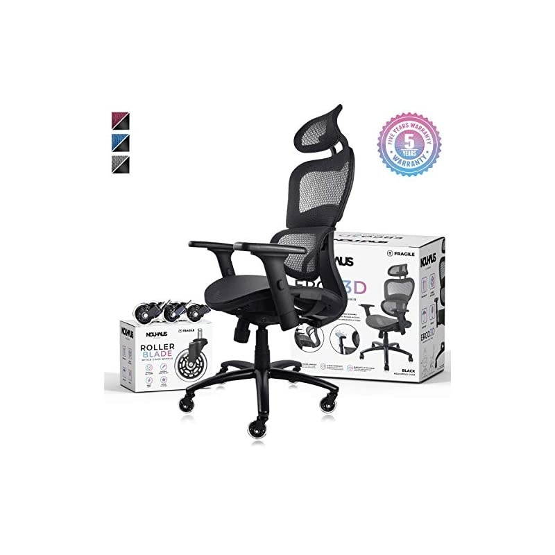 Ergo3D Ergonomic Office Chair - Rolling Desk Chair with 3D Adjustable Armrest, 3D Lumbar Support and Blade Wheels - Mesh Computer Chair, Gaming Chairs, Executive Swivel Chair (Black)