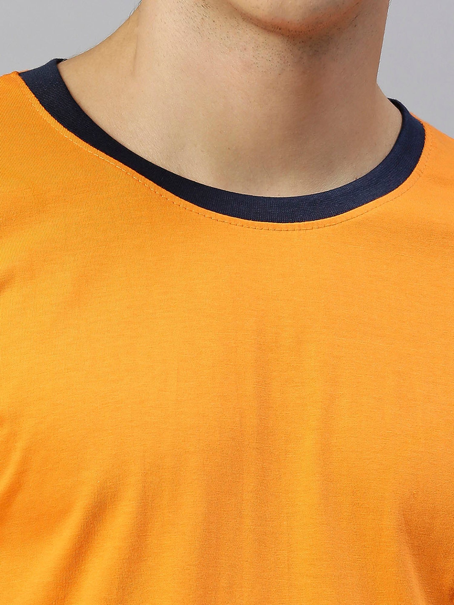 High Star Orange Cotton Regular Fit T-Shirt