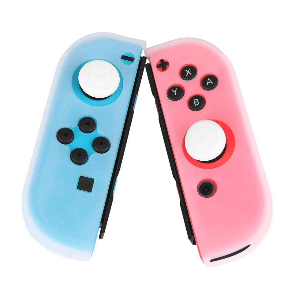 Nintendo Switch Joy-Con Grip Gel Guards with Thumb Grips Caps - Protective Case Covers Anti-Slip Ergonomic Lightweight Design Joy Con Comfort Grip Controller Skin Accessories (1 Pair Neon White)